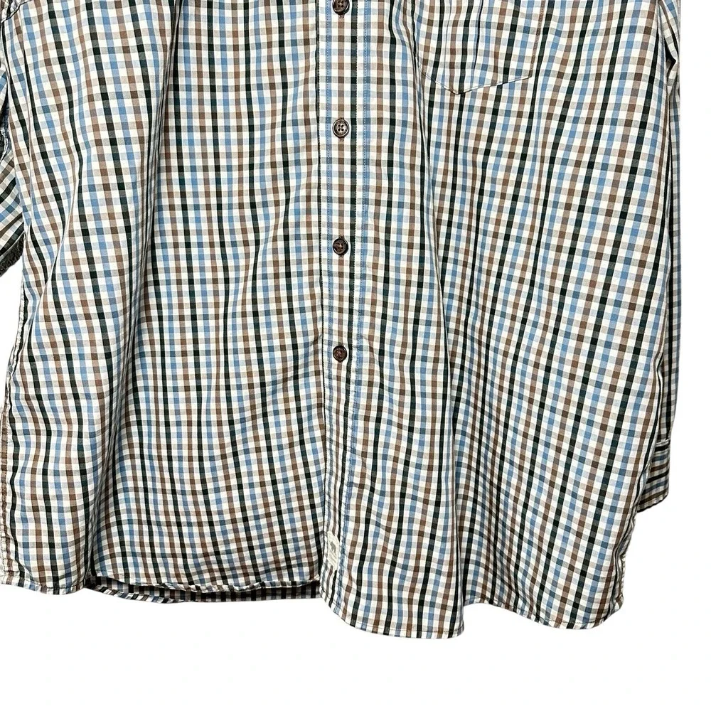 Onward‎ Reserve XL Gingham Shirt Blue Brown Plaid Outdoor Vented Fishing Cotton